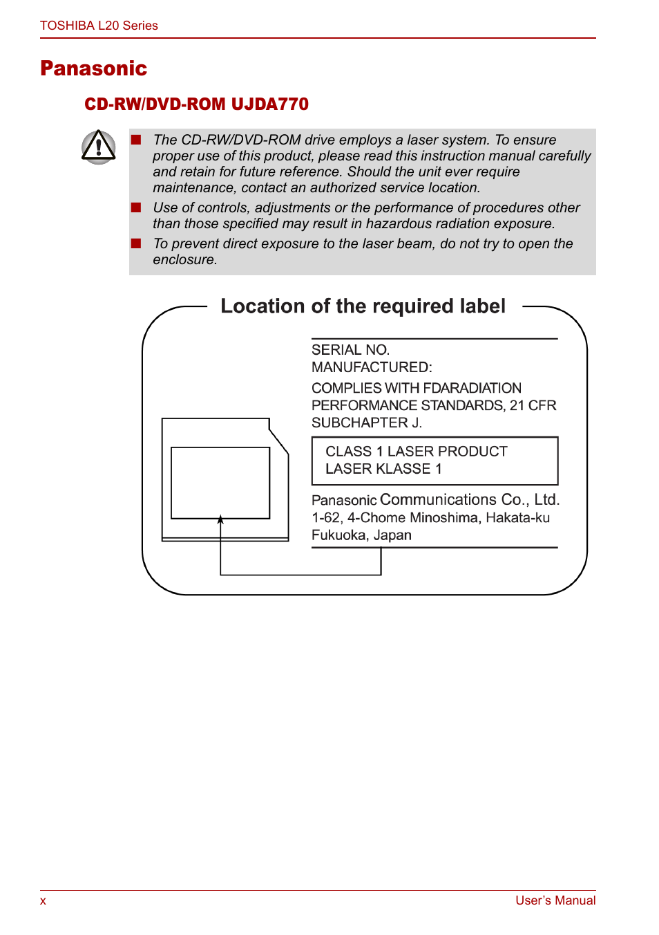 Panasonic, Cd-rw/dvd-rom ujda770 | Toshiba Equium L20 User Manual | Page 10 / 178