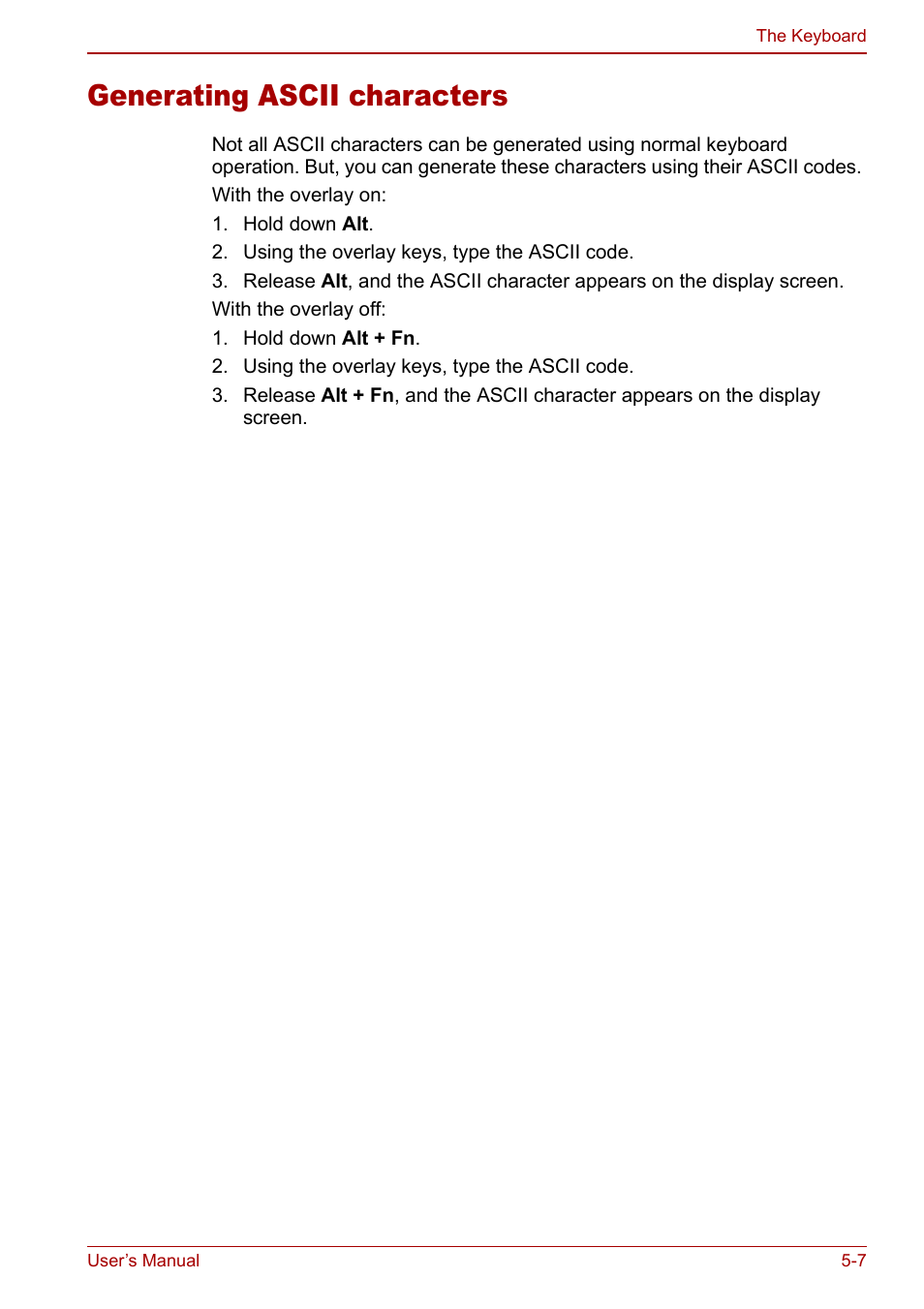 Generating ascii characters, Generating ascii characters -7 | Toshiba Equium L20 User Manual | Page 101 / 178