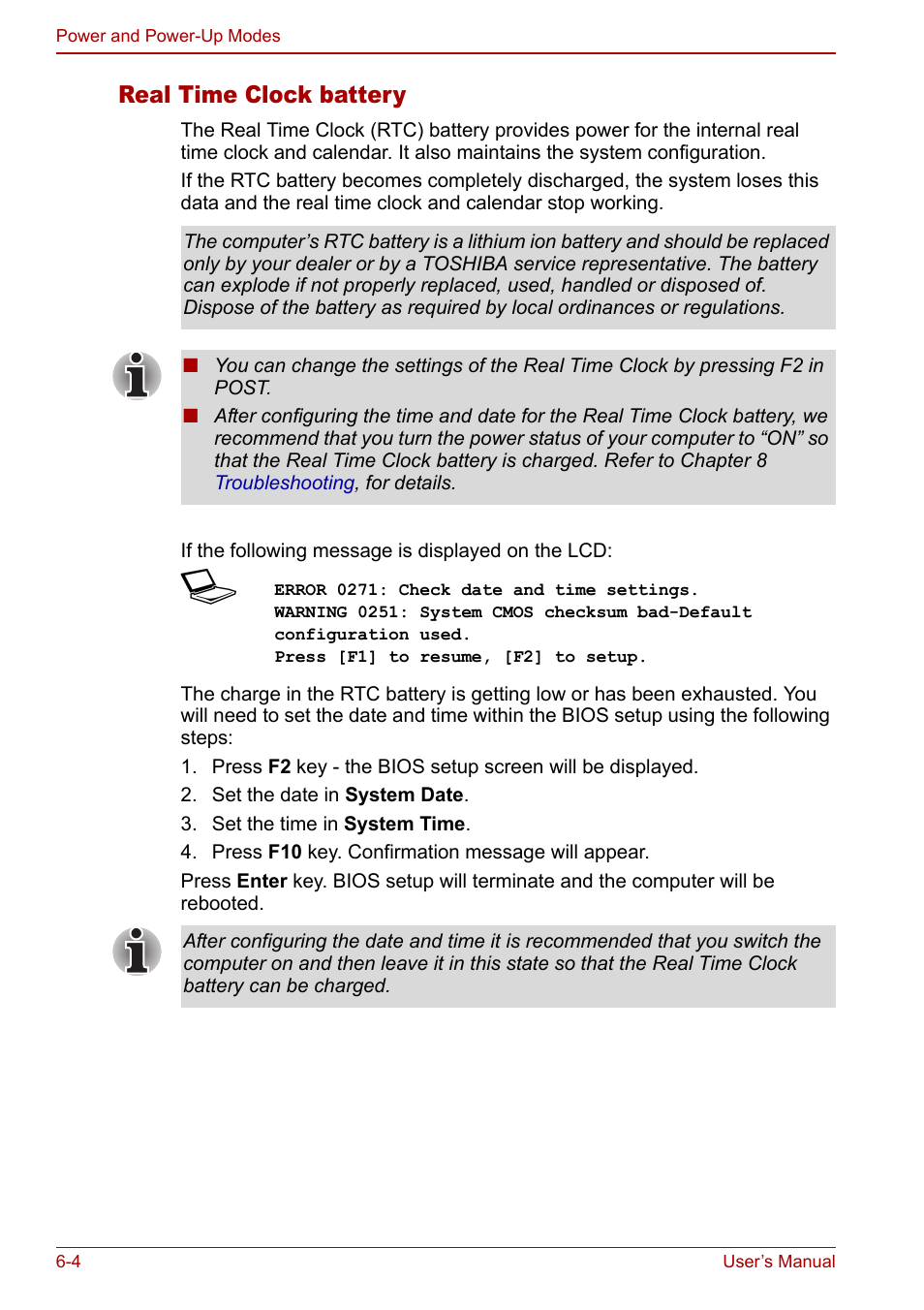 Real time clock battery | Toshiba Equium L20 User Manual | Page 106 / 178