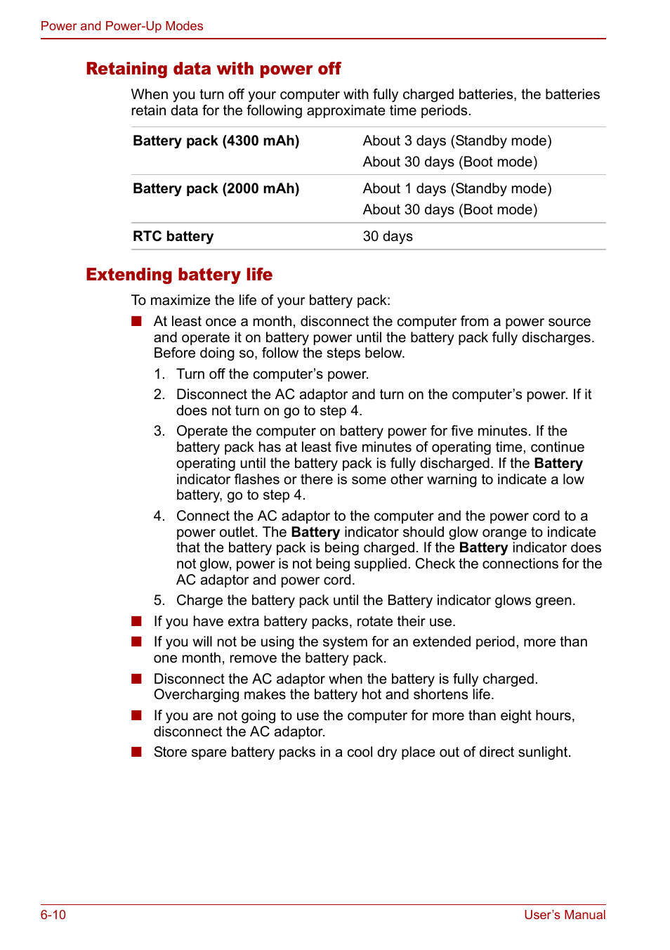 Retaining data with power off, Extending battery life | Toshiba Equium L20 User Manual | Page 112 / 178