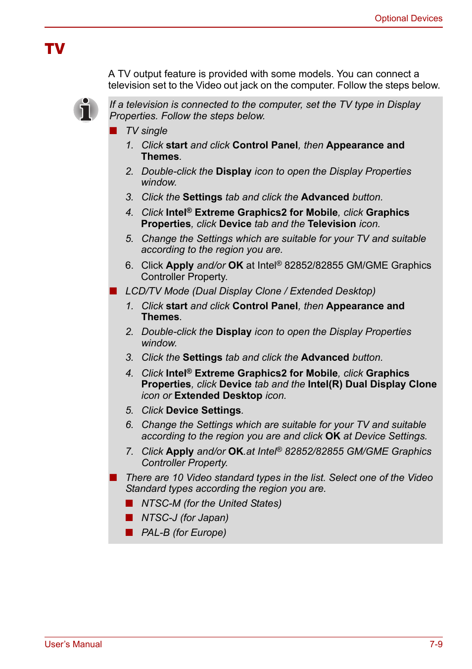 Tv -9 | Toshiba Equium L20 User Manual | Page 125 / 178