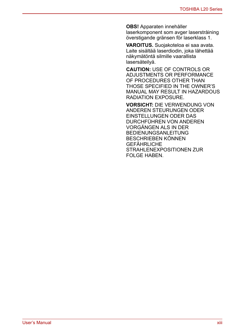 Toshiba Equium L20 User Manual | Page 13 / 178