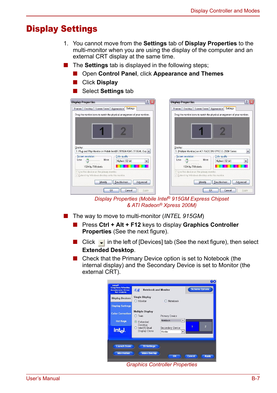 Display settings | Toshiba Equium L20 User Manual | Page 151 / 178