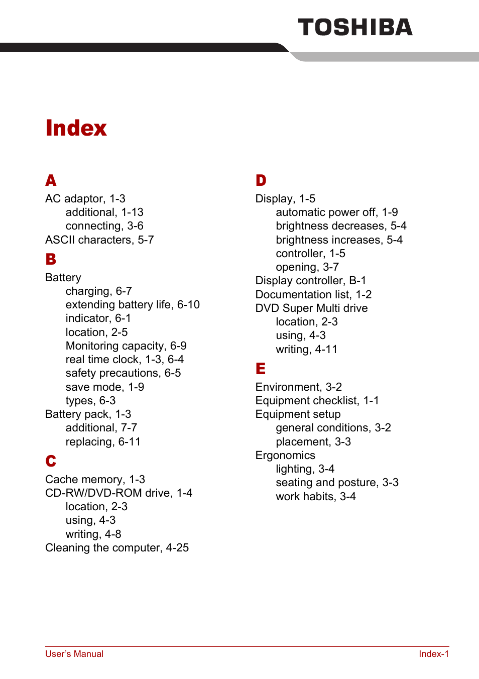 Index | Toshiba Equium L20 User Manual | Page 175 / 178