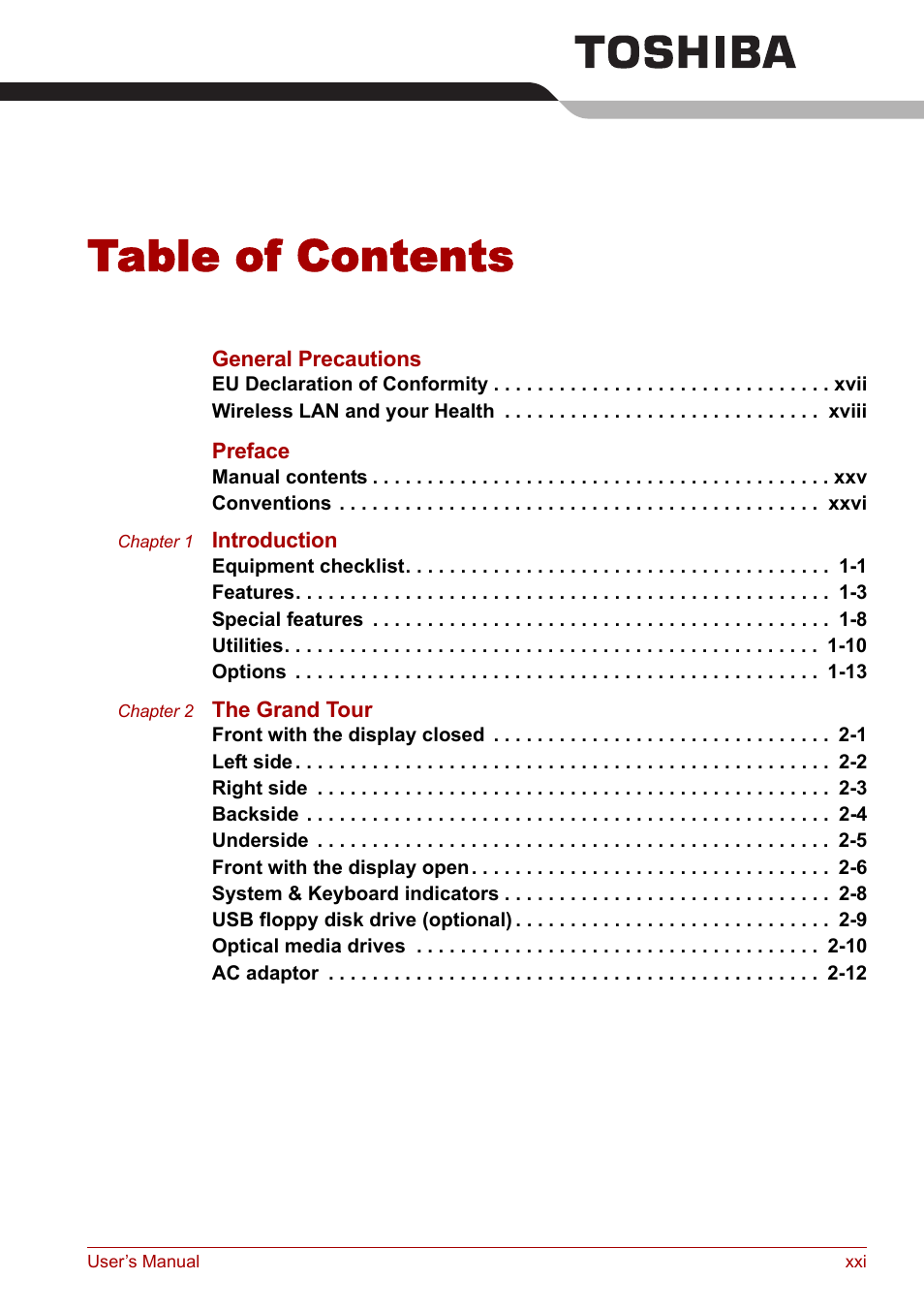 Toshiba Equium L20 User Manual | Page 21 / 178