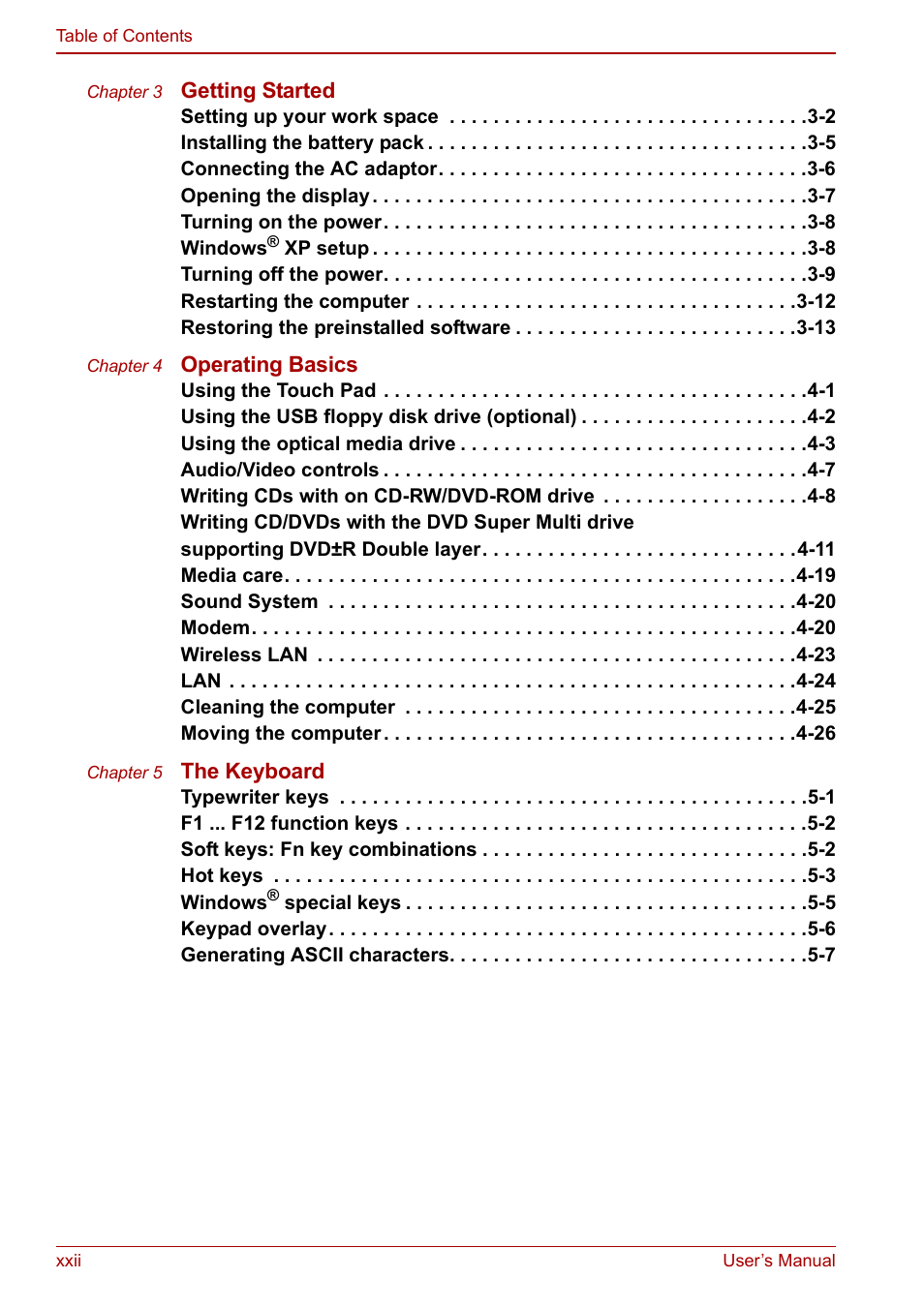 Toshiba Equium L20 User Manual | Page 22 / 178