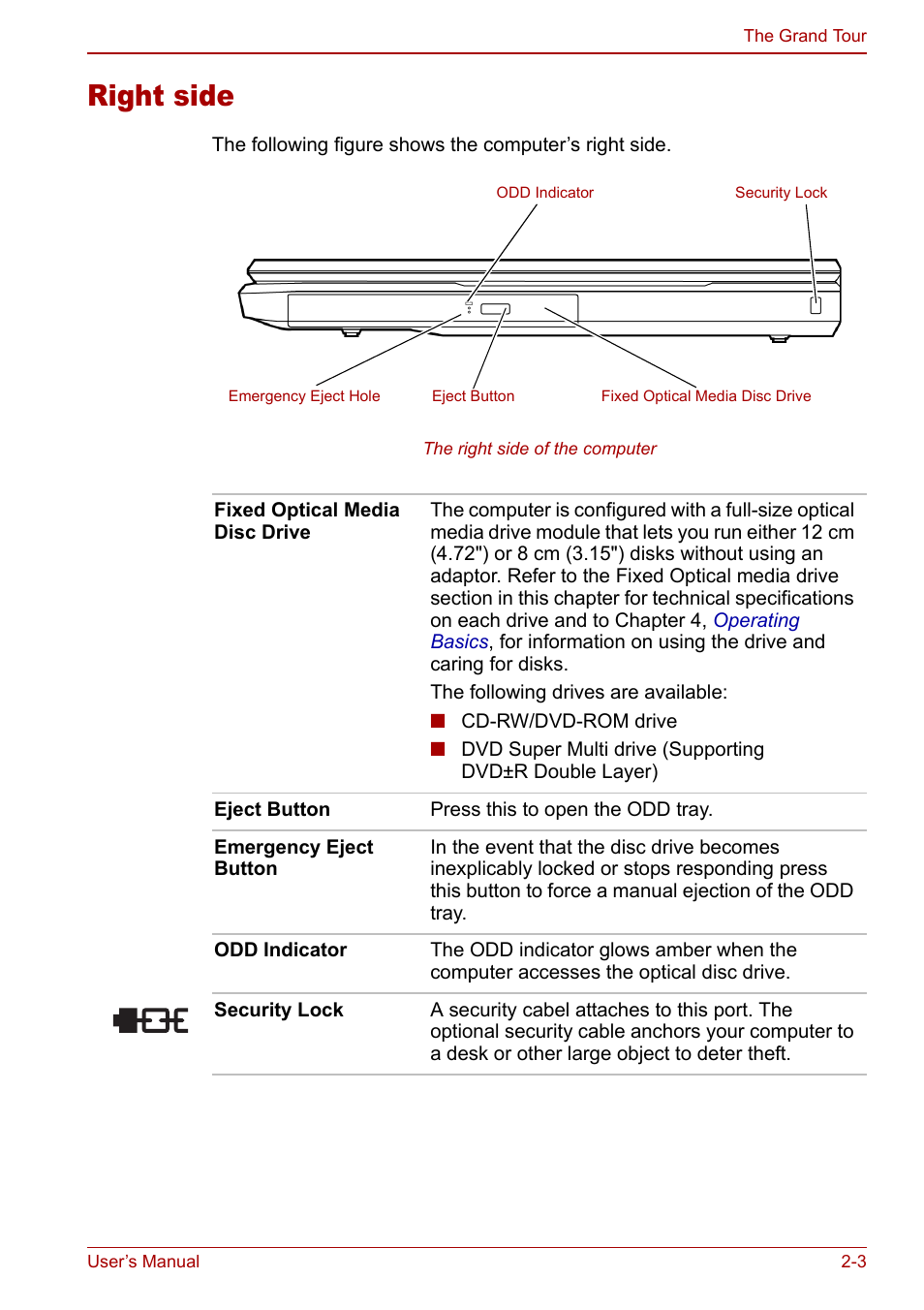 Right side, Right side -3 | Toshiba Equium L20 User Manual | Page 45 / 178