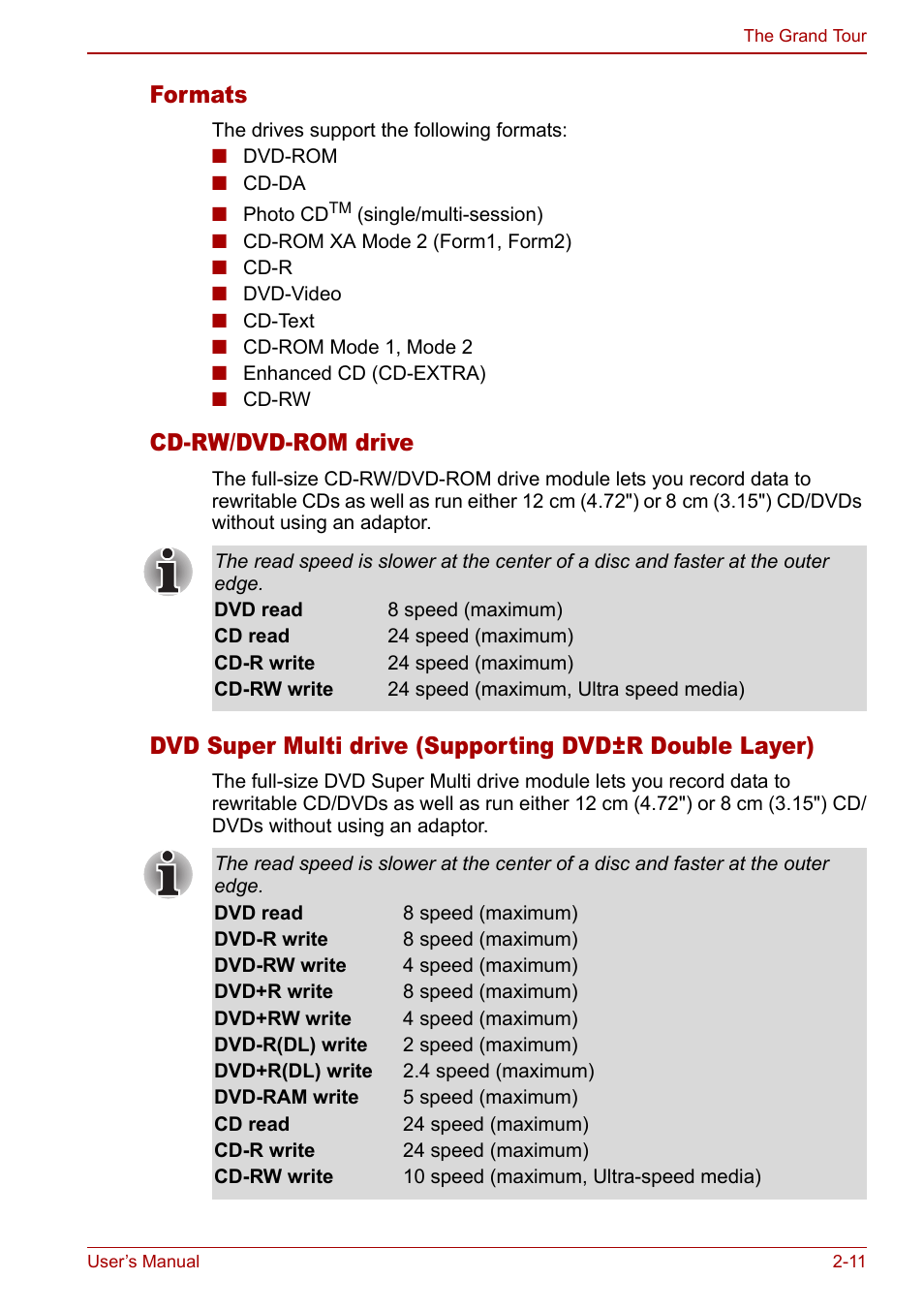 Formats, Cd-rw/dvd-rom drive | Toshiba Equium L20 User Manual | Page 53 / 178