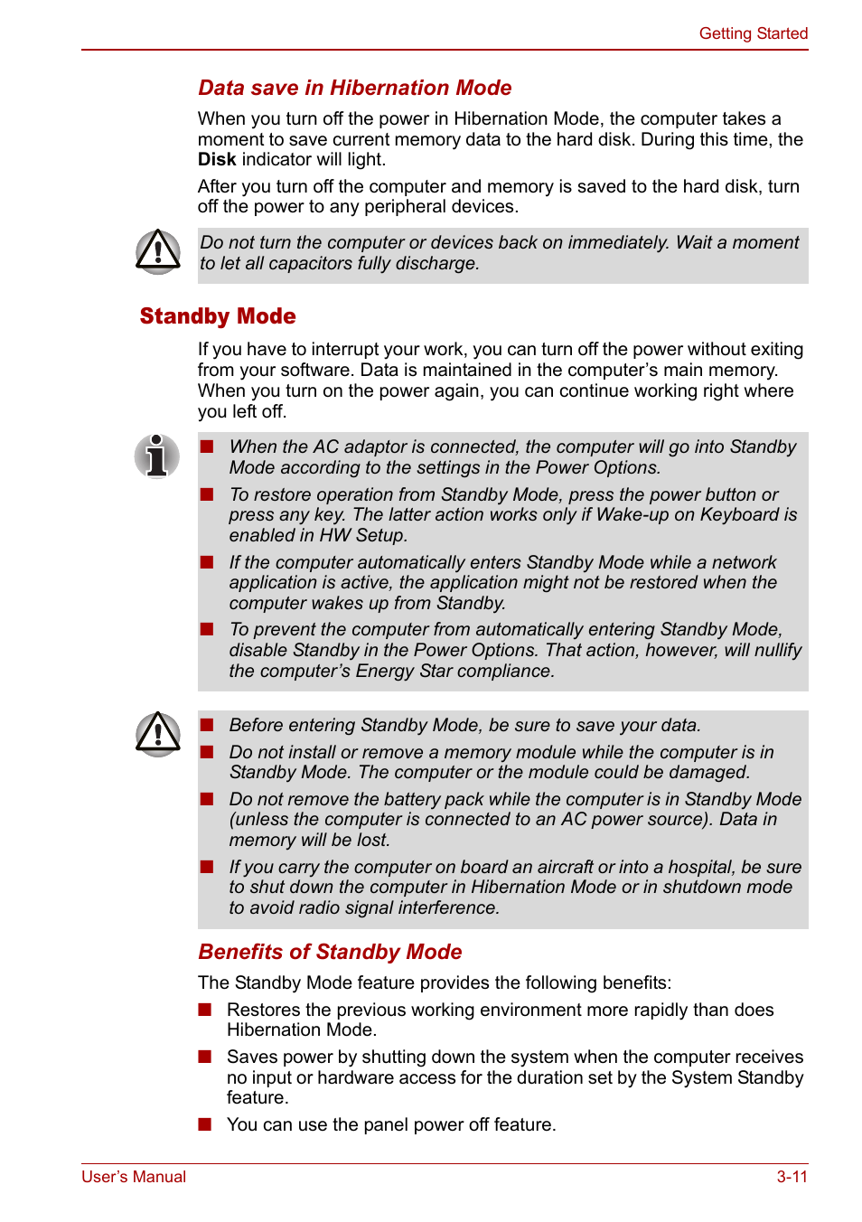 Standby mode | Toshiba Equium L20 User Manual | Page 65 / 178