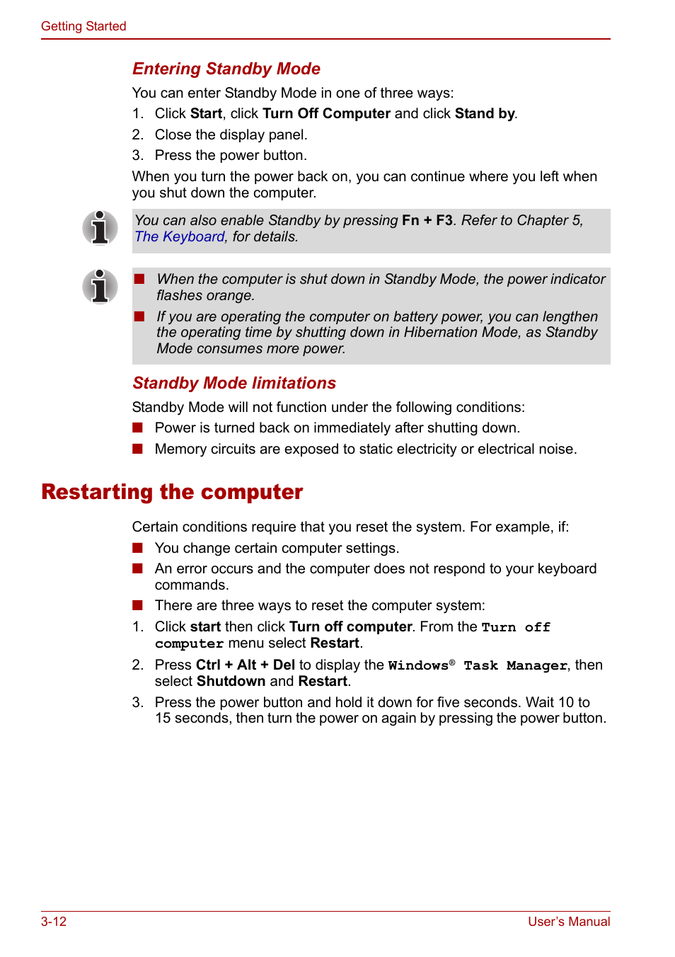 Restarting the computer, Restarting the computer -12 | Toshiba Equium L20 User Manual | Page 66 / 178