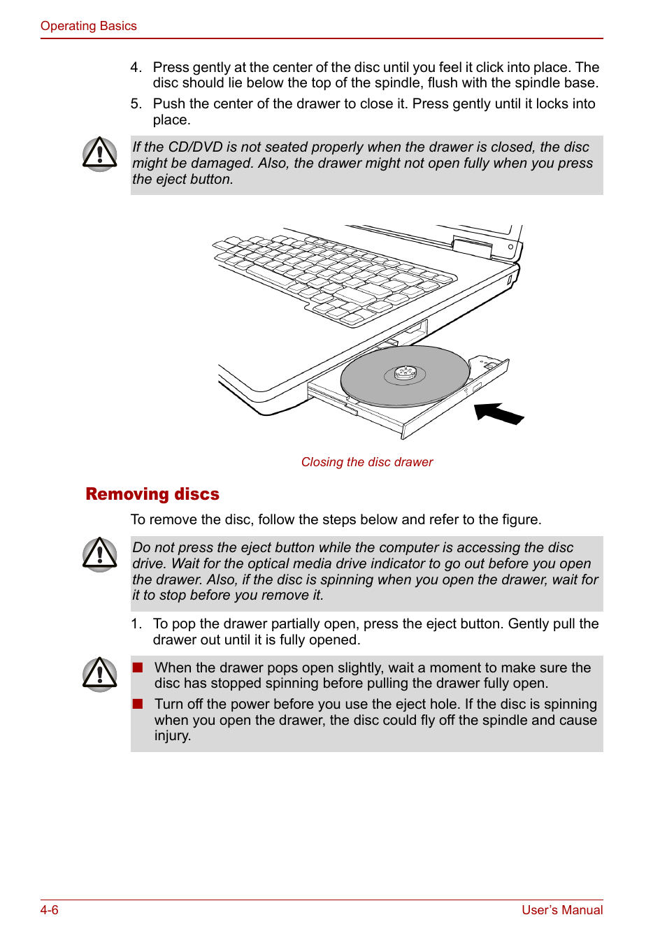 Removing discs | Toshiba Equium L20 User Manual | Page 74 / 178