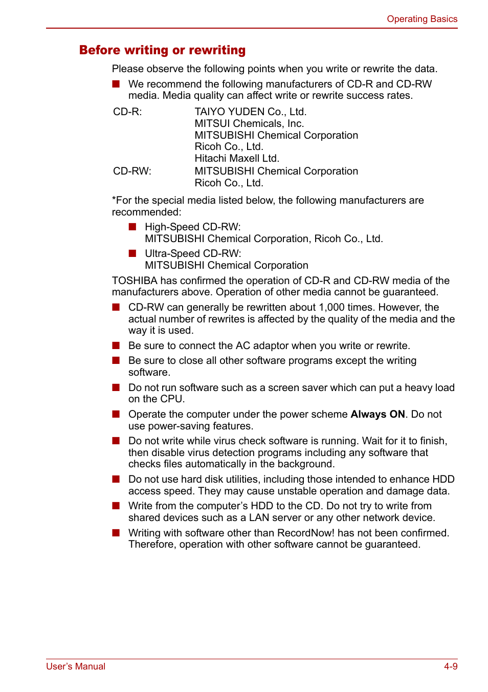 Before writing or rewriting | Toshiba Equium L20 User Manual | Page 77 / 178