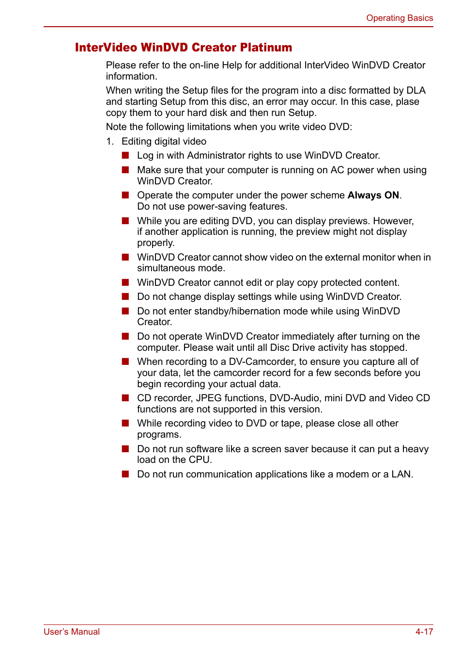 Intervideo windvd creator platinum | Toshiba Equium L20 User Manual | Page 85 / 178