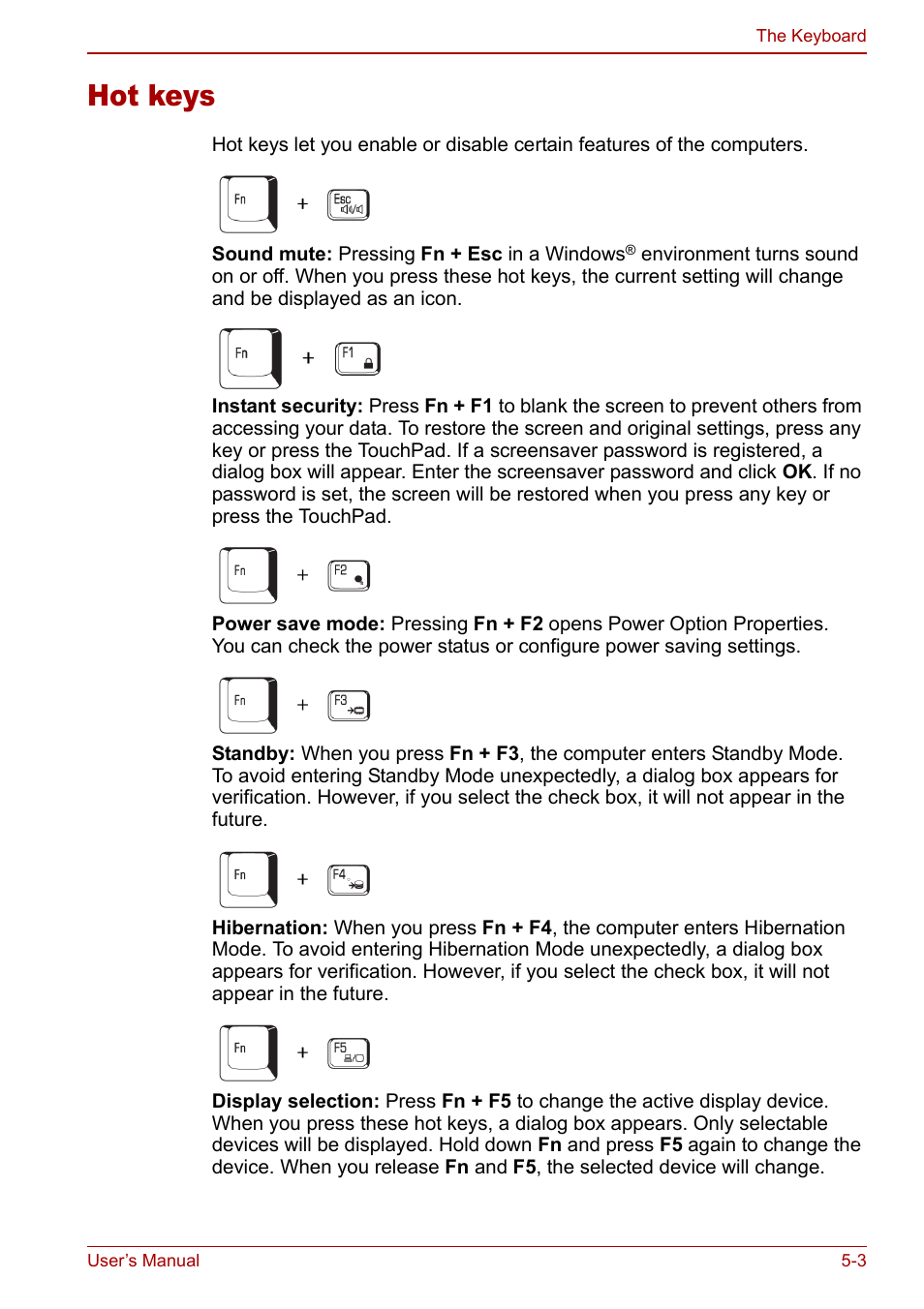 Hot keys, Hot keys -3 | Toshiba Equium L20 User Manual | Page 97 / 178