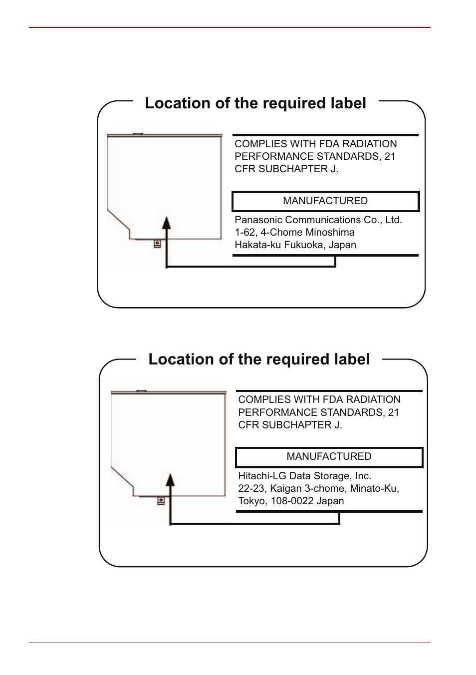 Location of the required label | Toshiba SATELLITE A500 User Manual | Page 10 / 234