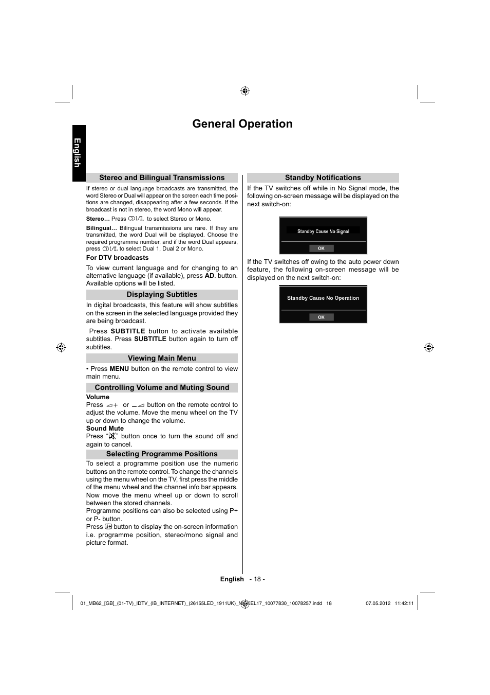 General operation, English | Toshiba KL934 User Manual | Page 19 / 56