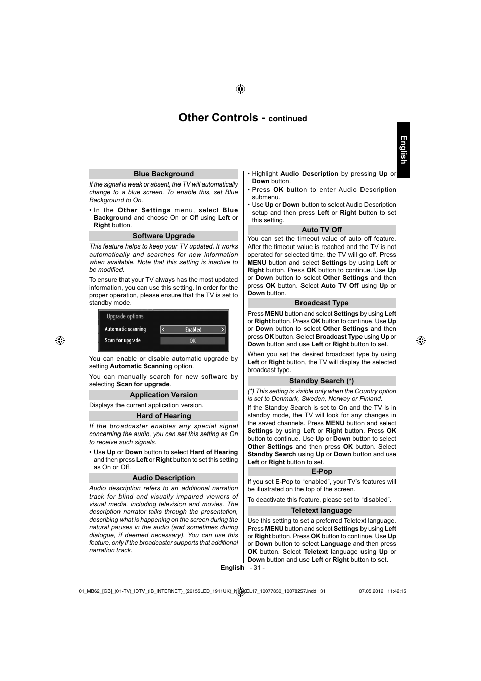Other controls | Toshiba KL934 User Manual | Page 32 / 56
