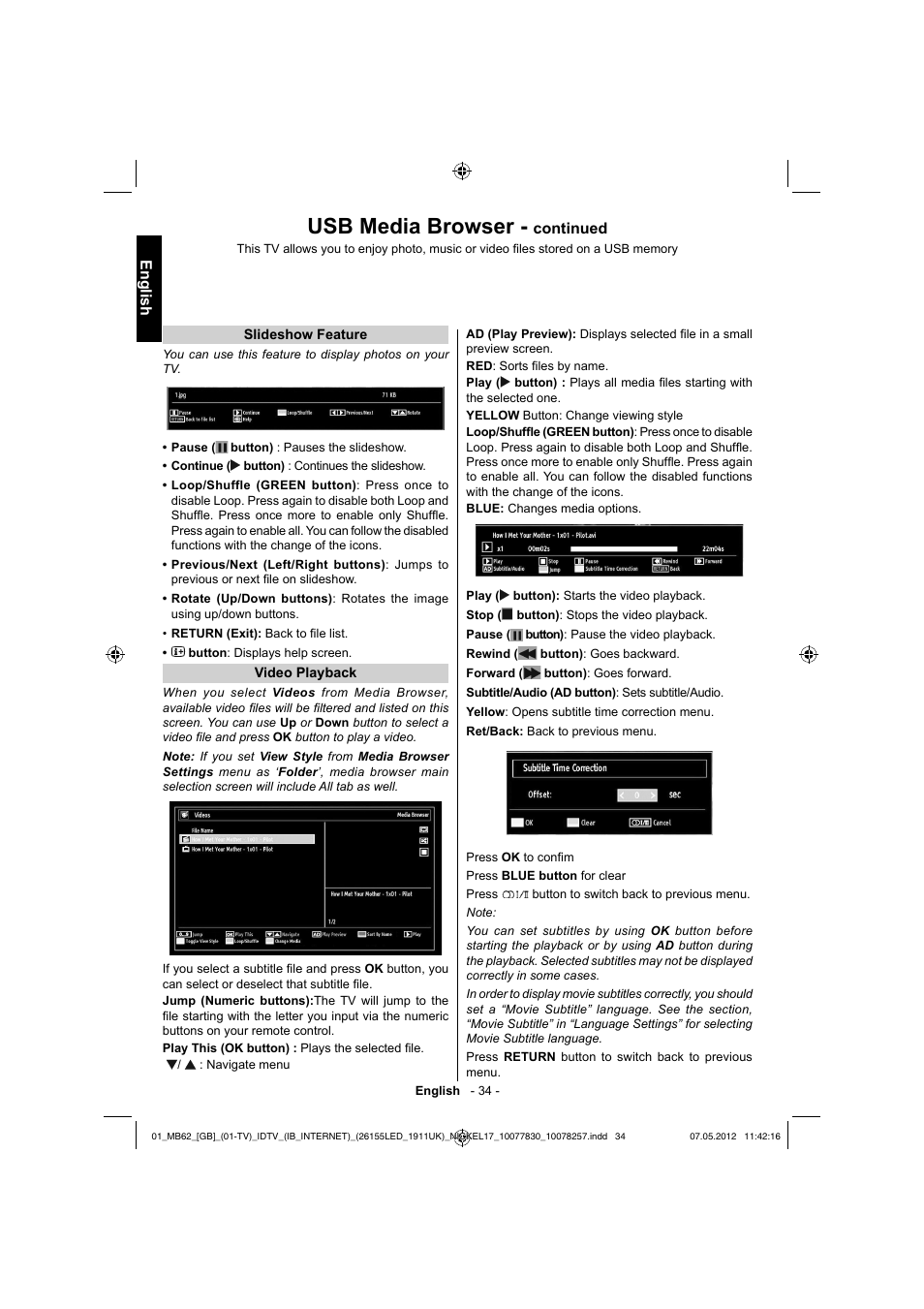 Usb media browser, English, Continued | Toshiba KL934 User Manual | Page 35 / 56