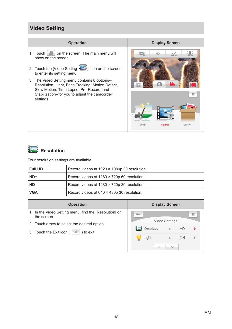 Video setting | Toshiba Camileo S40 User Manual | Page 18 / 48