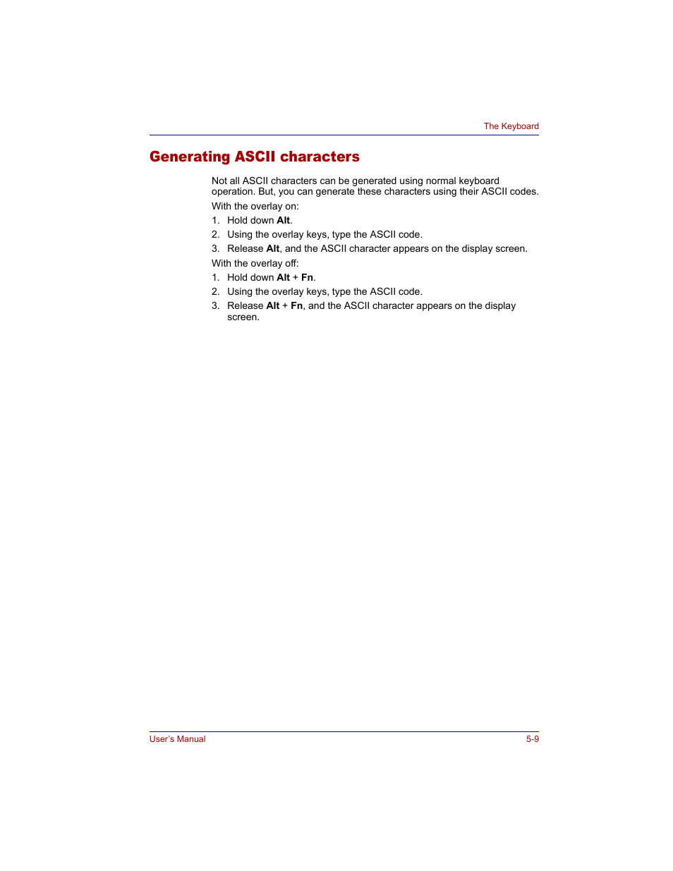 Generating ascii characters, Generating ascii characters -9 | Toshiba Tecra M3 User Manual | Page 113 / 236