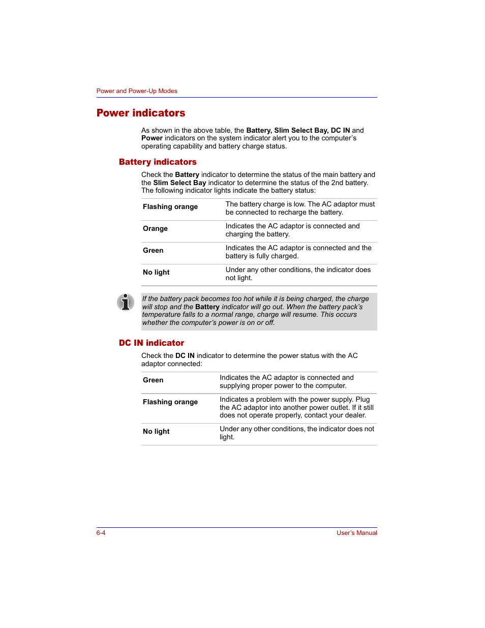 Power indicators, Battery indicators, Dc in indicator | Power indicators -4, Battery indicators -4 dc in indicator -4, To the | Toshiba Tecra M3 User Manual | Page 118 / 236