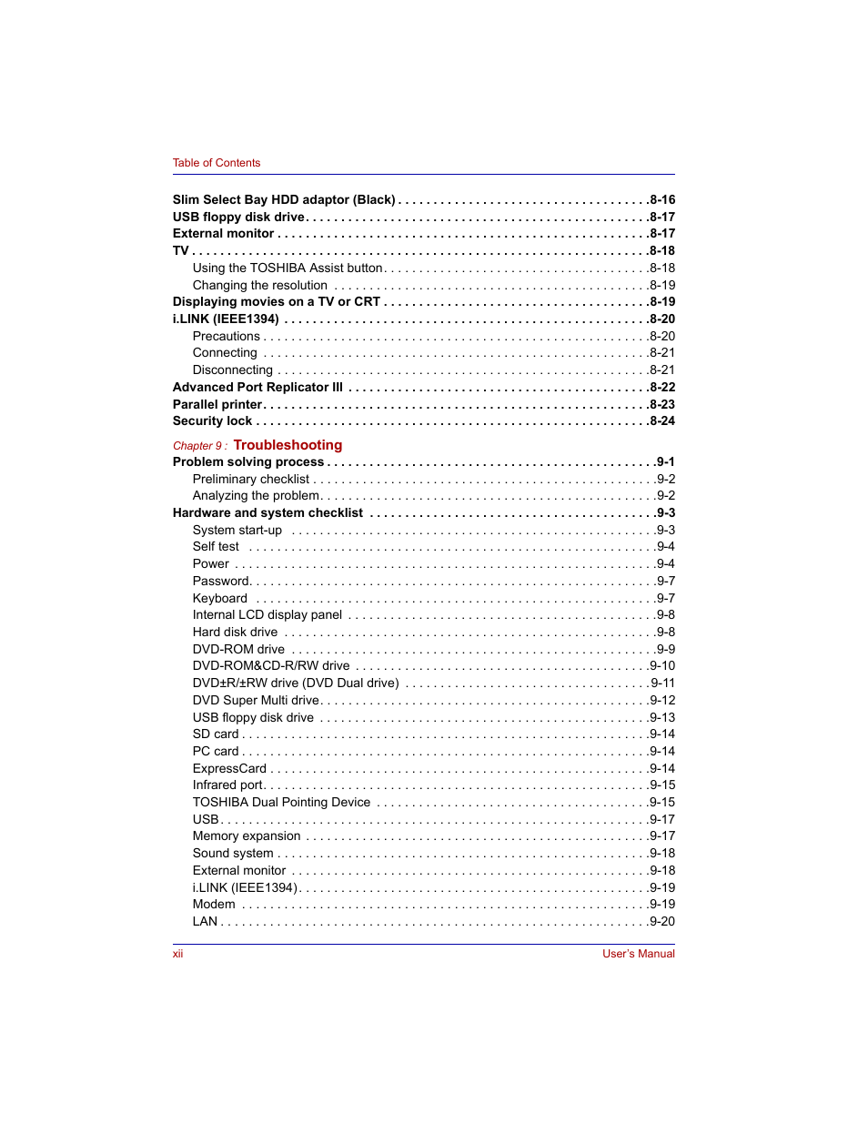 Toshiba Tecra M3 User Manual | Page 12 / 236