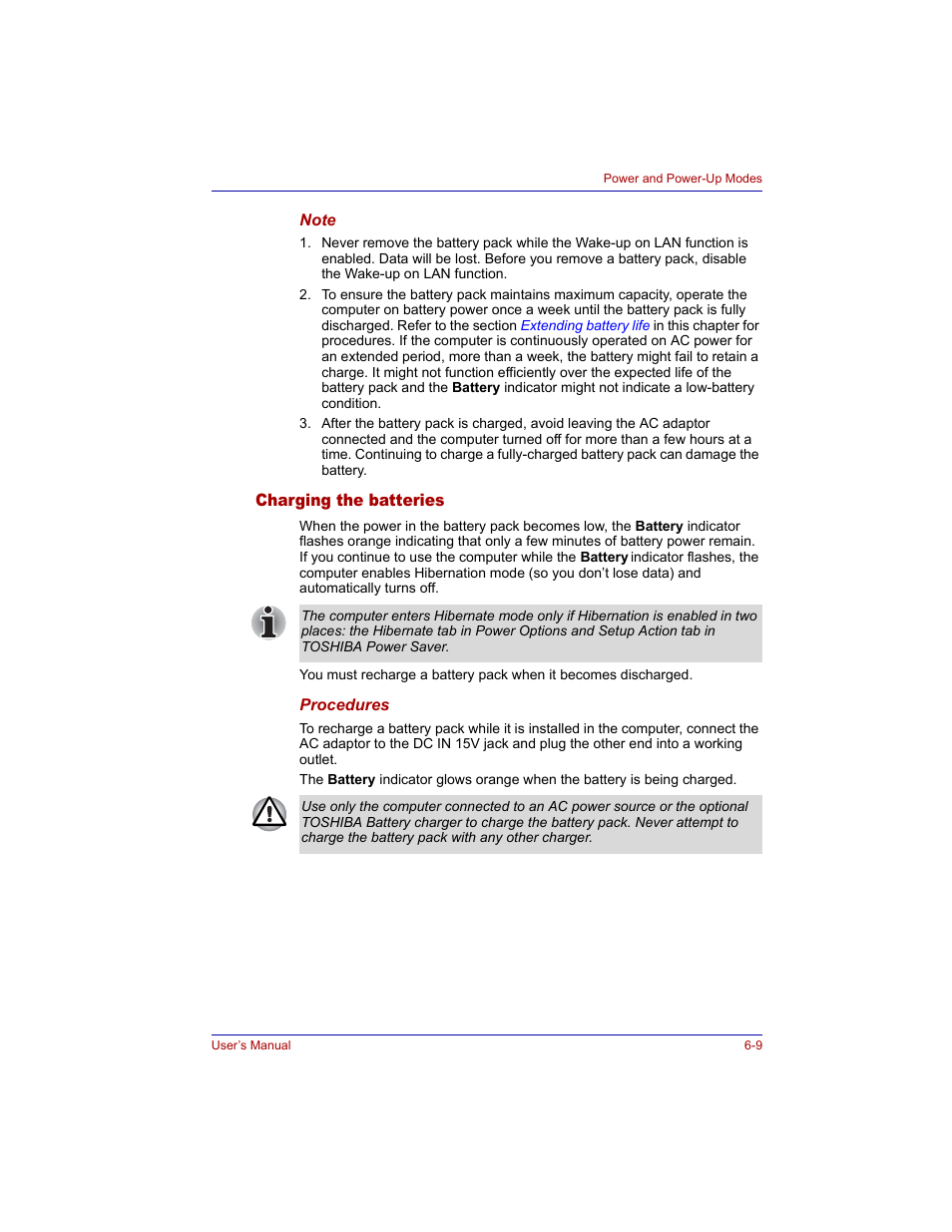 Charging the batteries, Charging the batteries -9 | Toshiba Tecra M3 User Manual | Page 123 / 236