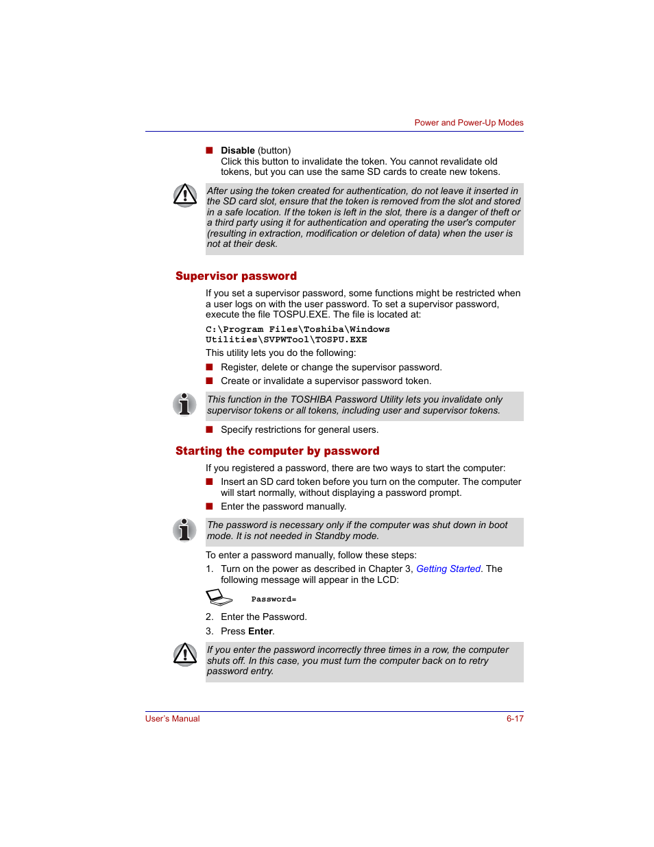 Supervisor password, Starting the computer by password | Toshiba Tecra M3 User Manual | Page 131 / 236