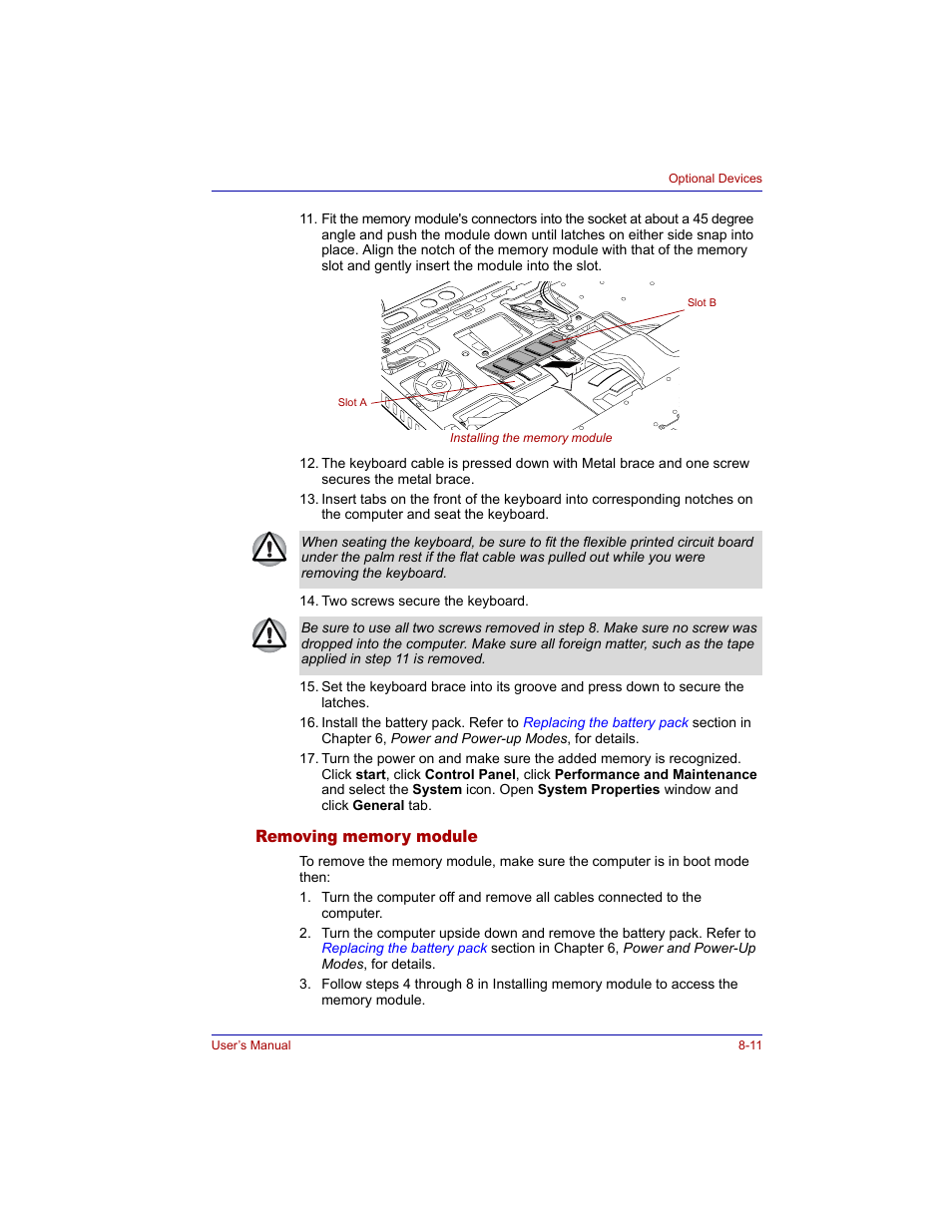 Removing memory module, Removing memory module -11 | Toshiba Tecra M3 User Manual | Page 151 / 236