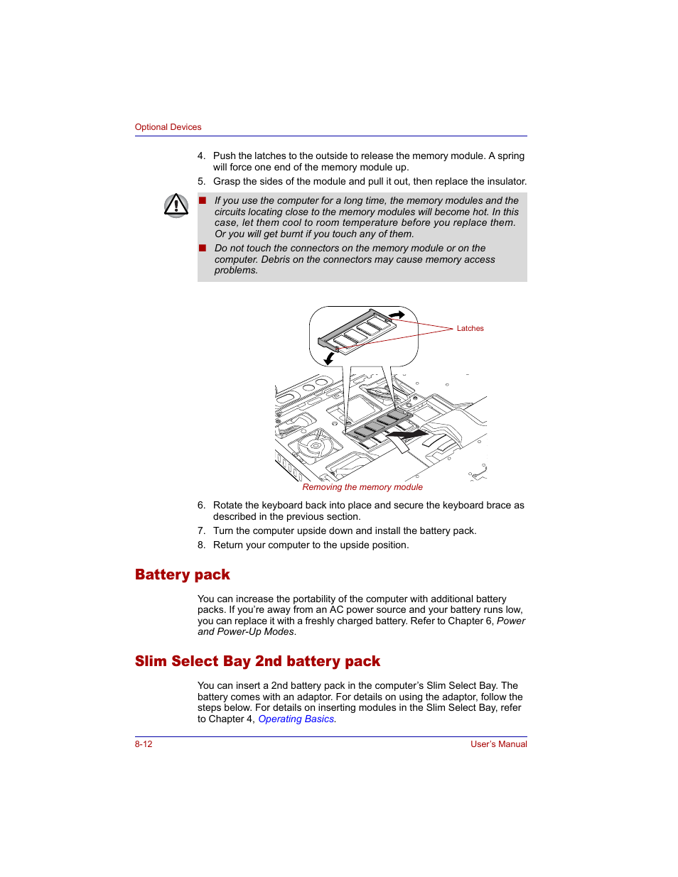 Battery pack, Slim select bay 2nd battery pack | Toshiba Tecra M3 User Manual | Page 152 / 236