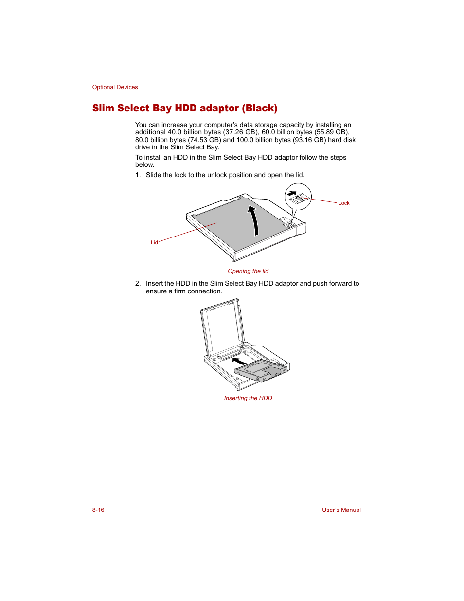 Slim select bay hdd adaptor (black), Slim select bay hdd adaptor (black) -16 | Toshiba Tecra M3 User Manual | Page 156 / 236