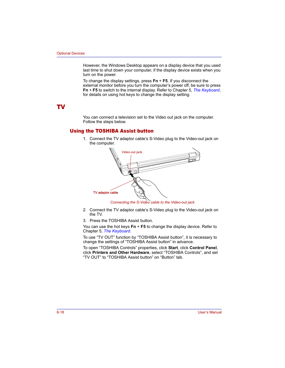 Using the toshiba assist button, Tv -18, Using the toshiba assist button -18 | Toshiba Tecra M3 User Manual | Page 158 / 236