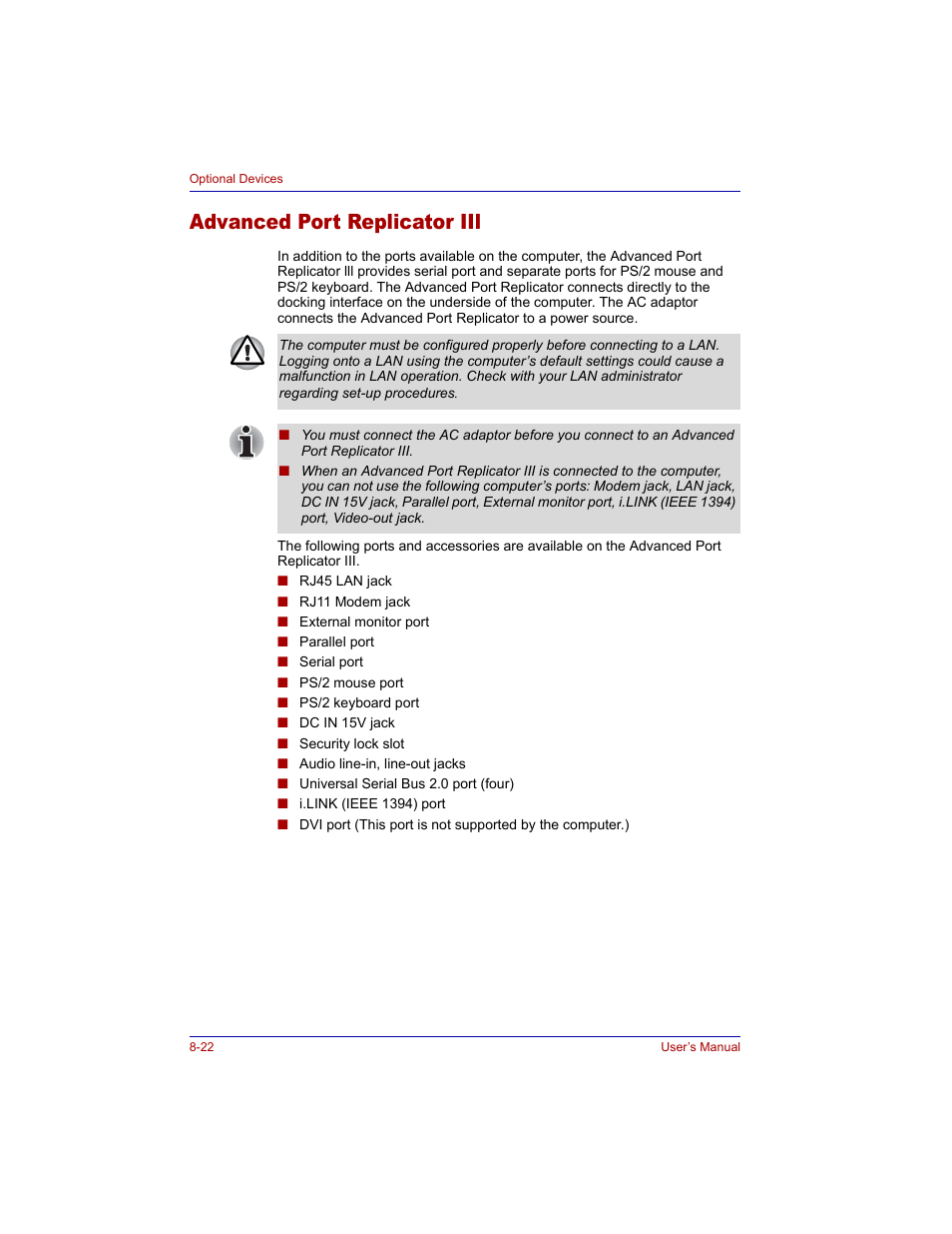 Advanced port replicator iil, Advanced port replicator iil -22 | Toshiba Tecra M3 User Manual | Page 162 / 236