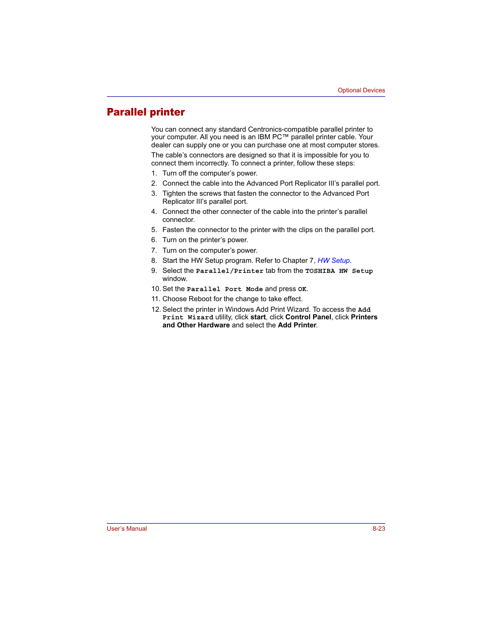 Parallel printer, Parallel printer -23 | Toshiba Tecra M3 User Manual | Page 163 / 236