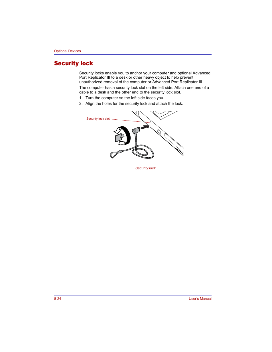 Security lock, Security lock -24 | Toshiba Tecra M3 User Manual | Page 164 / 236