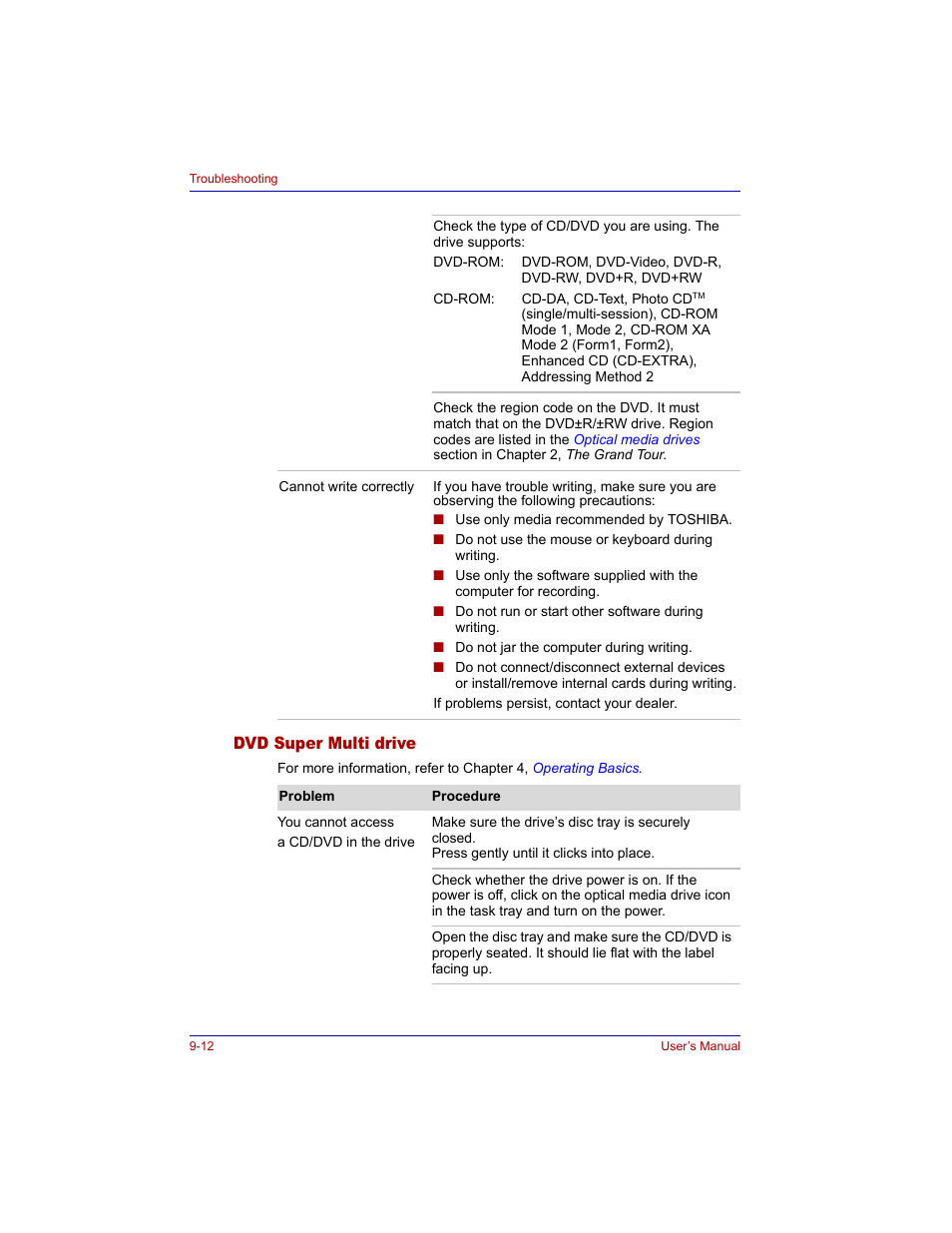 Dvd super multi drive, Dvd super multi drive -12 | Toshiba Tecra M3 User Manual | Page 176 / 236