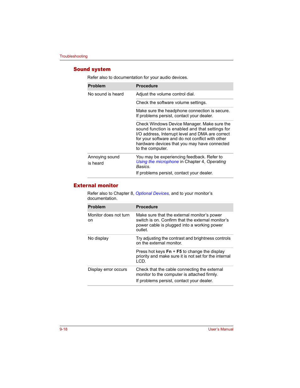 Sound system, External monitor, Sound system -18 external monitor -18 | Toshiba Tecra M3 User Manual | Page 182 / 236