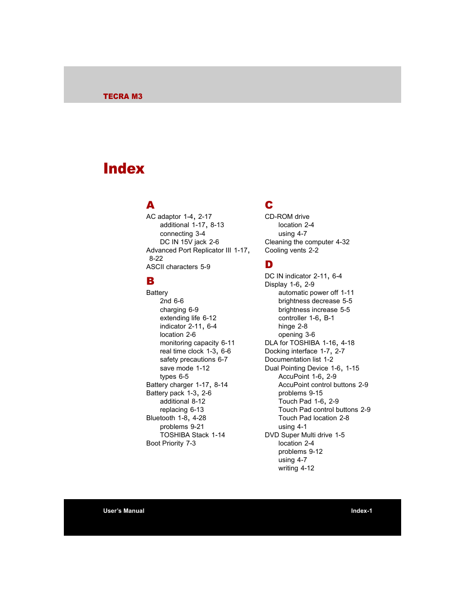 Index | Toshiba Tecra M3 User Manual | Page 231 / 236