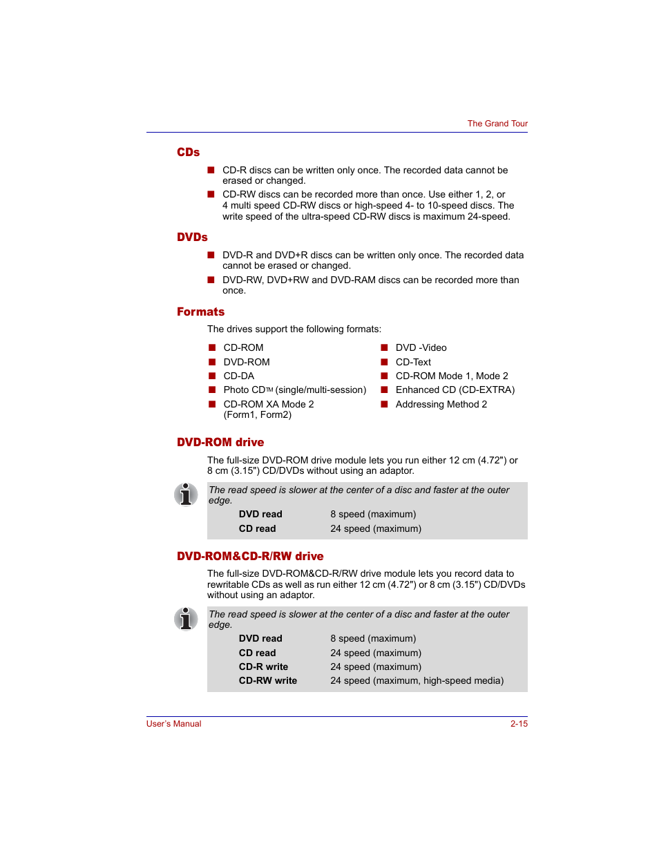 Dvds, Formats, Dvd-rom drive | Dvd-rom&cd-r/rw drive | Toshiba Tecra M3 User Manual | Page 55 / 236