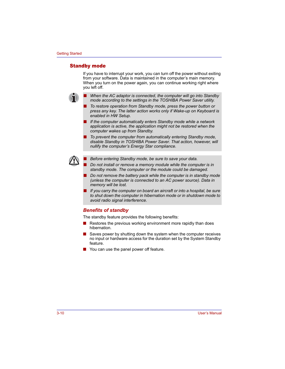 Standby mode, Standby mode -10 | Toshiba Tecra M3 User Manual | Page 68 / 236