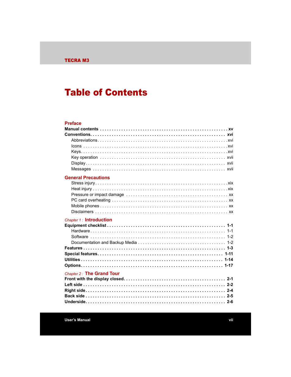 Toshiba Tecra M3 User Manual | Page 7 / 236