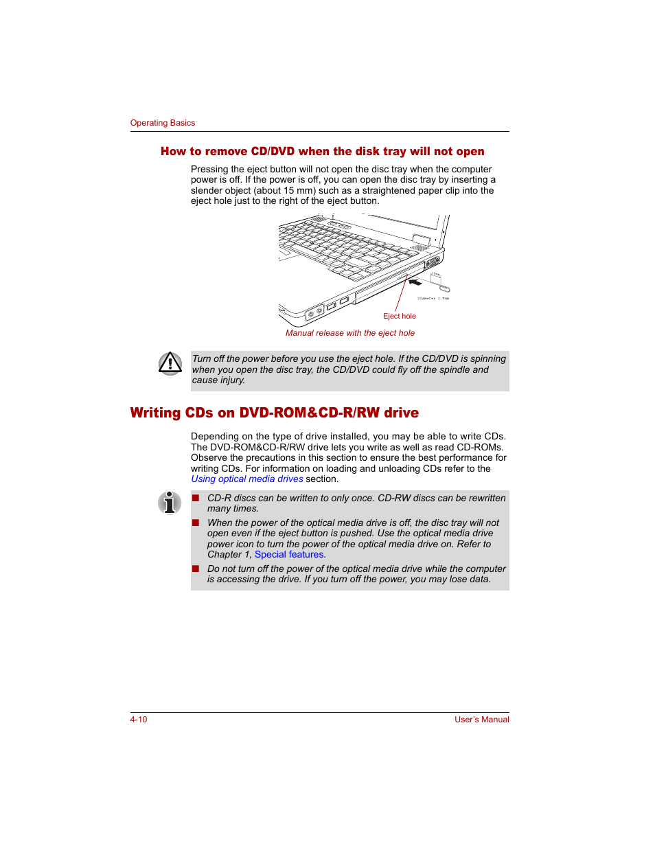 Writing cds on dvd-rom&cd-r/rw drive, Writing cds on dvd-rom&cd-r/rw drive -10, Writing cds on | Dvd-rom&cd-r/rw drive | Toshiba Tecra M3 User Manual | Page 80 / 236