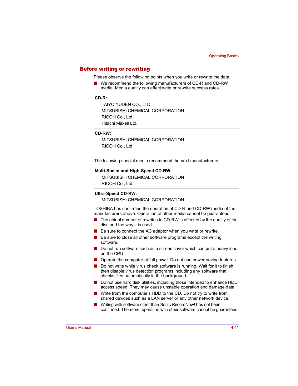 Before writing or rewriting, Before writing or rewriting -11 | Toshiba Tecra M3 User Manual | Page 81 / 236