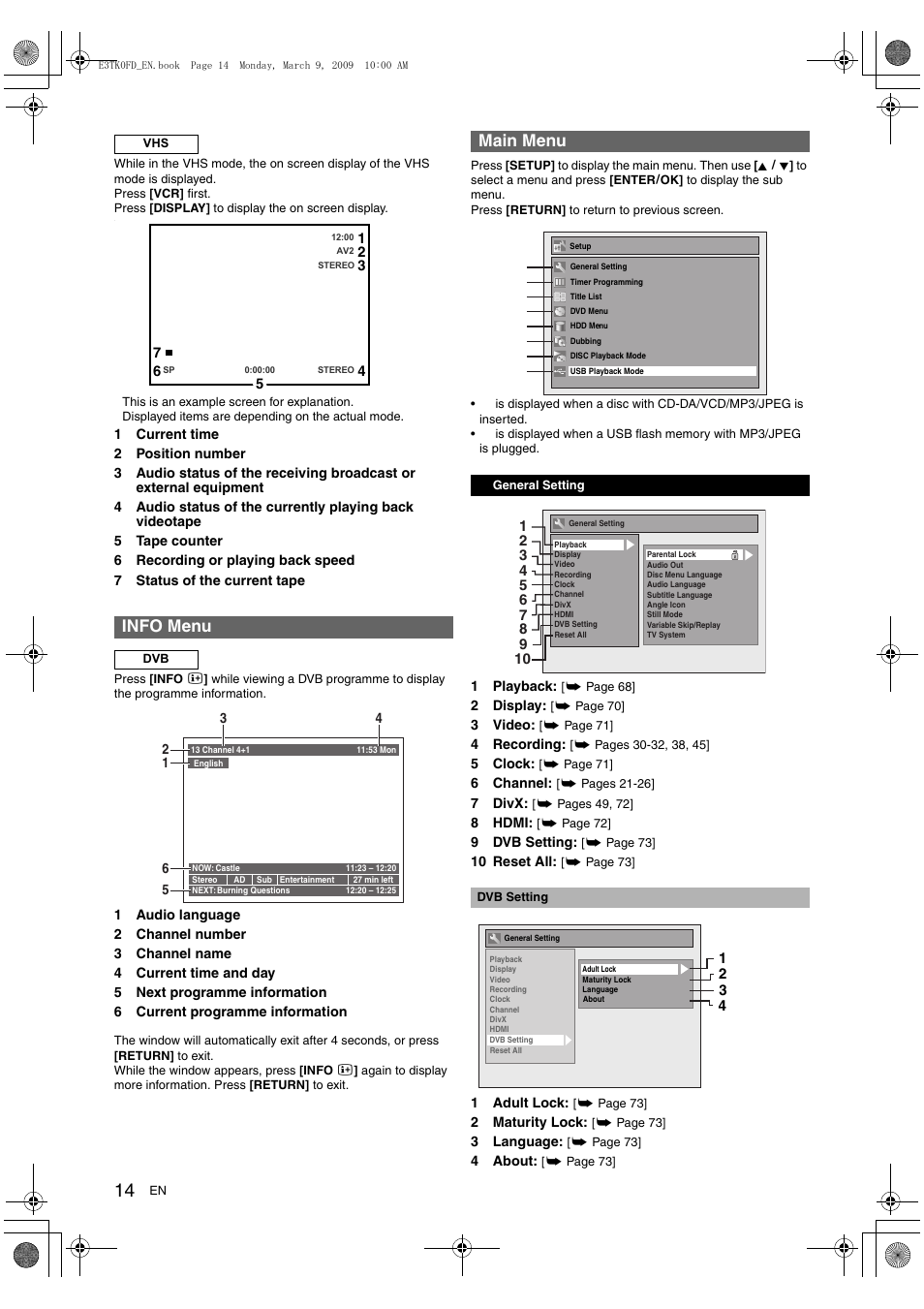 Info menu, Main menu | Toshiba RDXV49 User Manual | Page 14 / 84