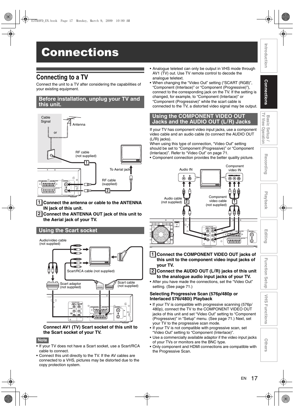 Connections, Connecting to a tv | Toshiba RDXV49 User Manual | Page 17 / 84