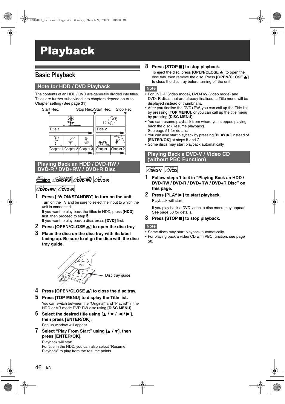 Playback, Basic playback | Toshiba RDXV49 User Manual | Page 46 / 84