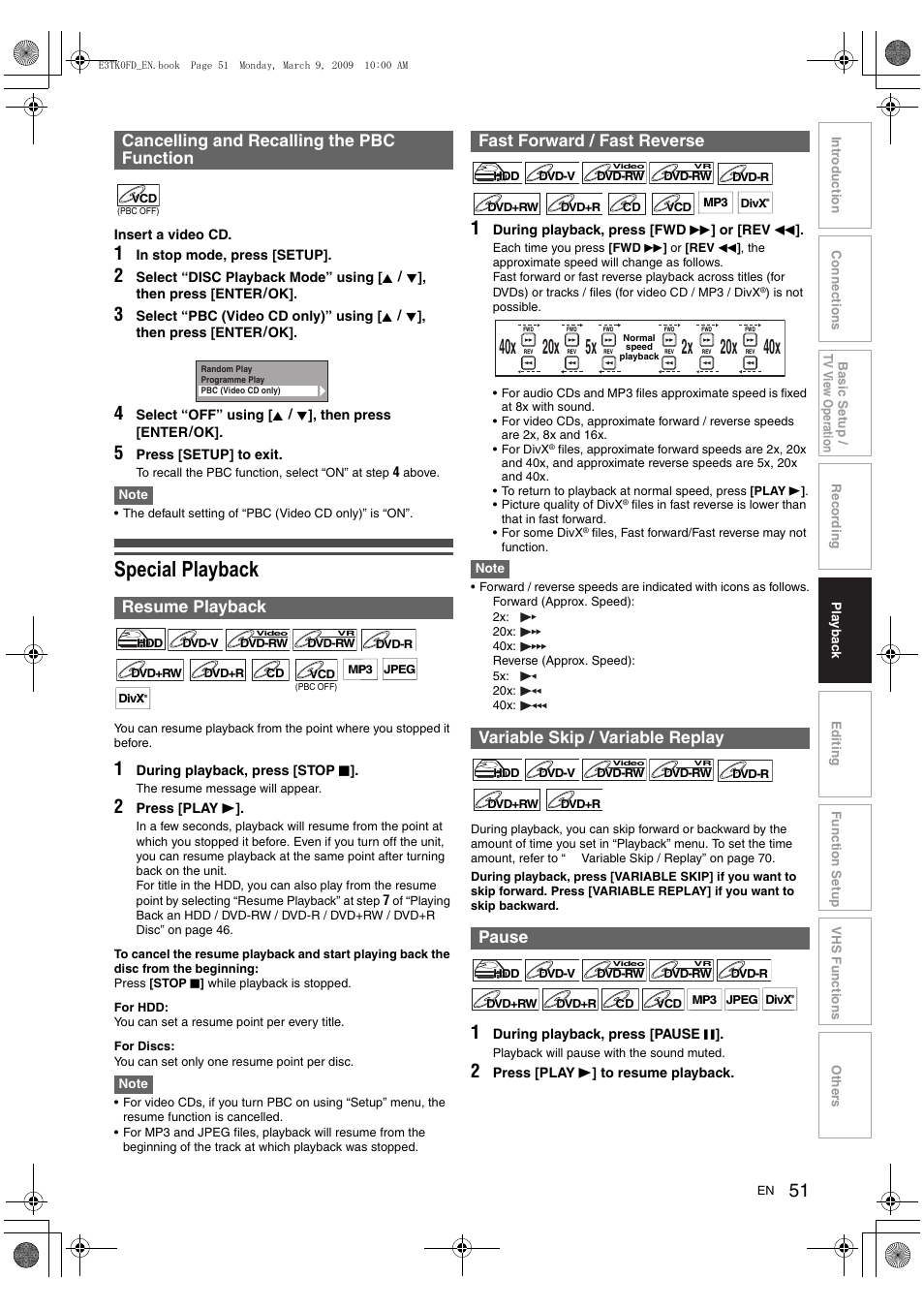 Special playback | Toshiba RDXV49 User Manual | Page 51 / 84