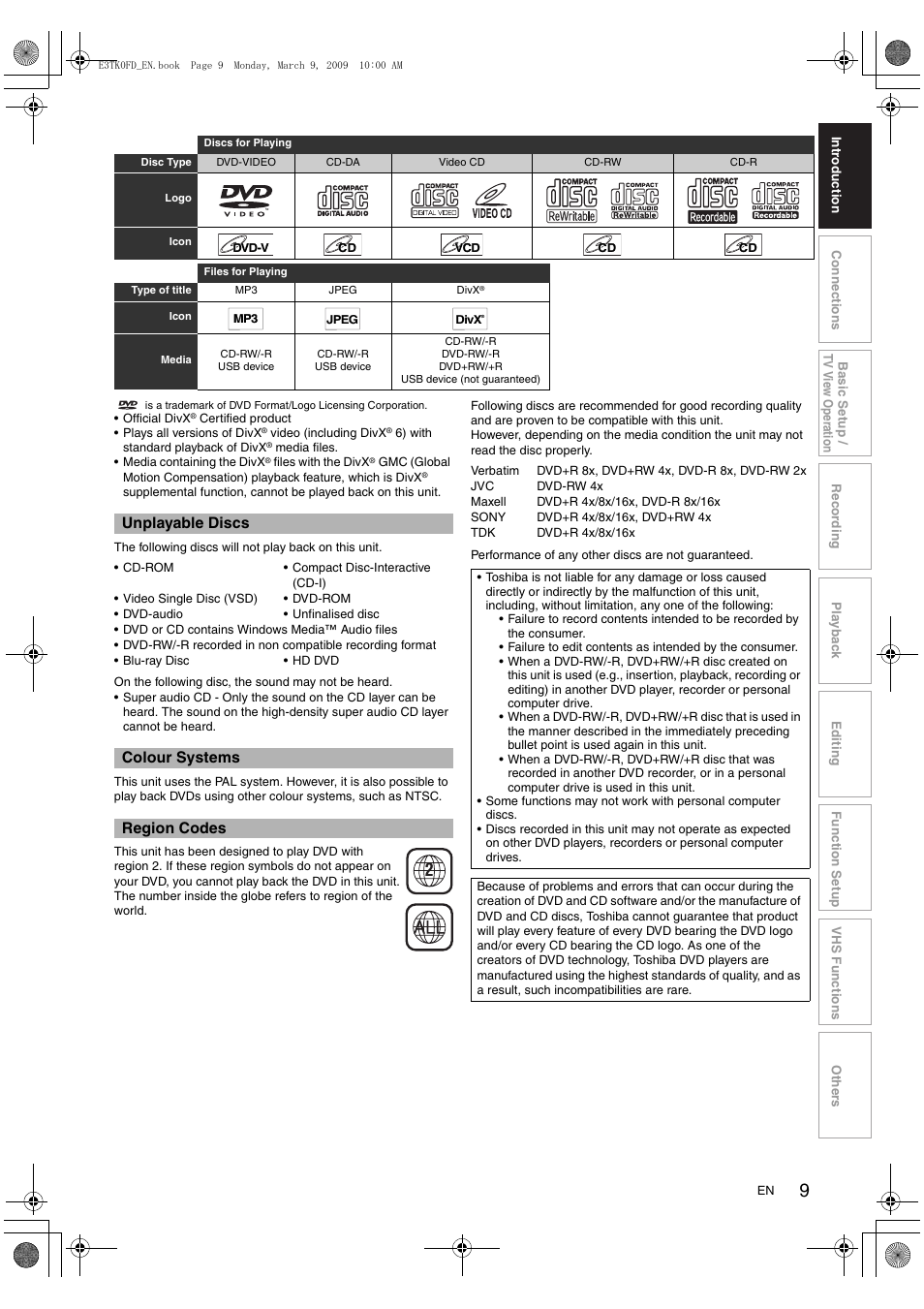 Toshiba RDXV49 User Manual | Page 9 / 84