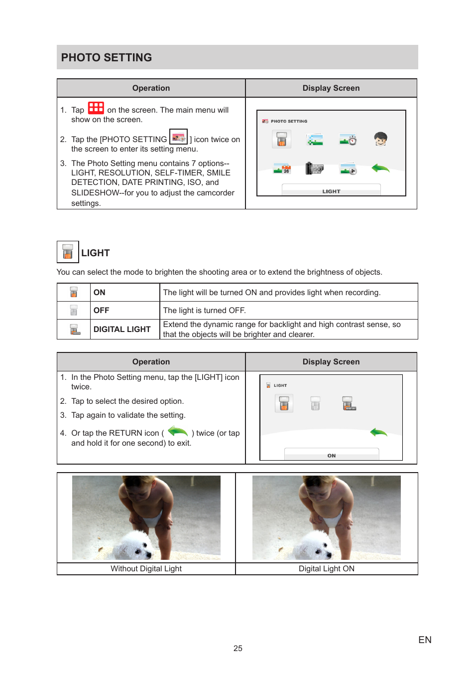 Photo setting | Toshiba Camileo Z100 User Manual | Page 25 / 54