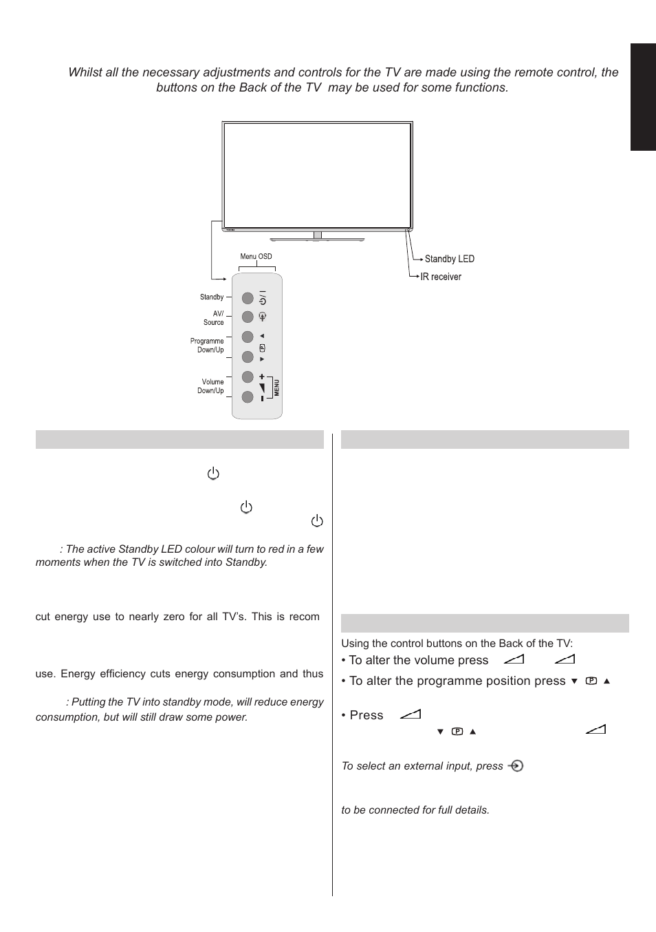 Controlling the tv, English, Switching on | For energy saving, Using the remote control, Using the controls on the tv | Toshiba L1433 User Manual | Page 14 / 50